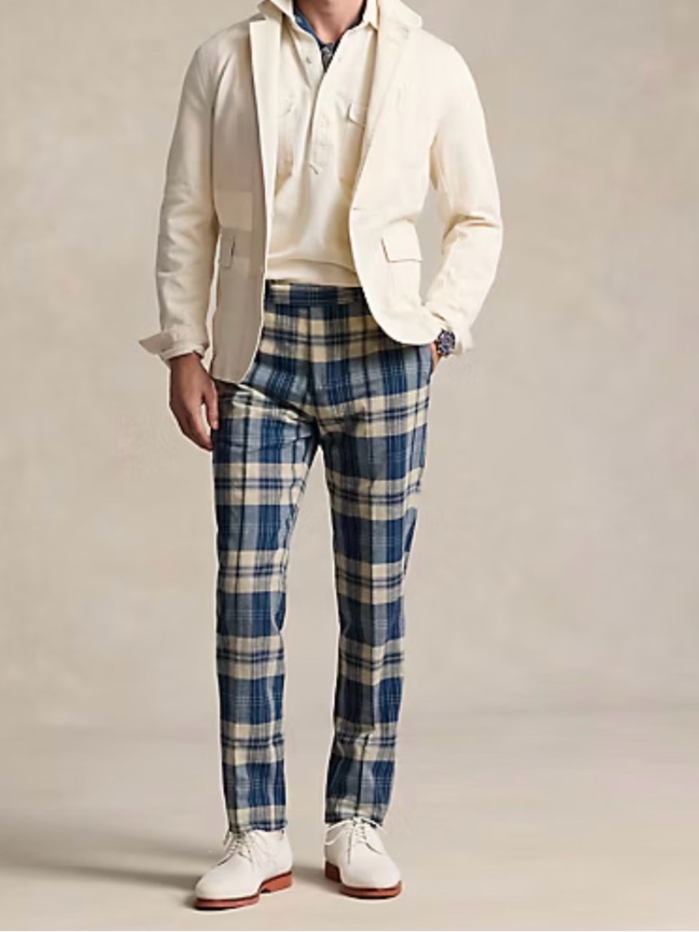 Polo by Ralph Lauren Blue & Cream Plaid Suit Trousers